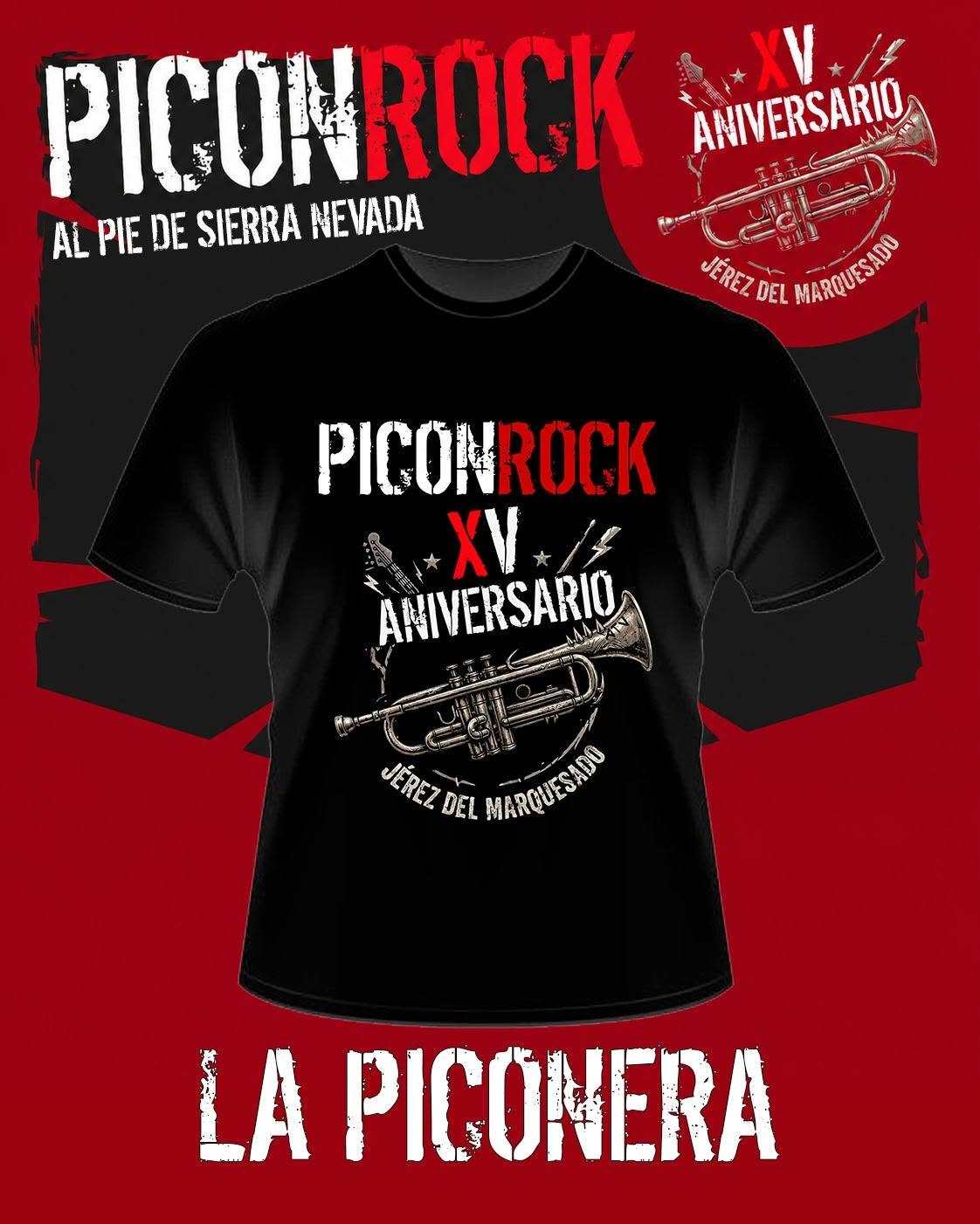 Parte delantera de la camiseta oficial Picón Rock